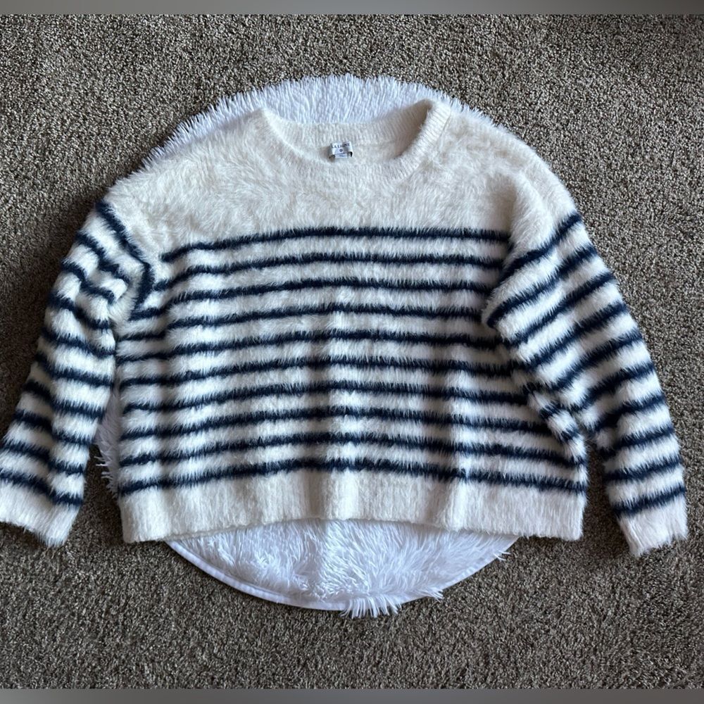 La Ligne X‎ Target Furry Sweater Stretchy Blue White Striped Womens Size 4X